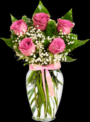 Pink Roses With Gypsophile - Flowers Roses Pink, HD Png Download PNG image with transparent background