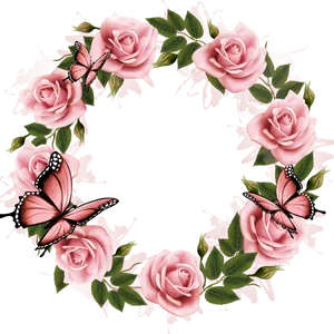 Pink Roses Butterfly Frame PNG Image