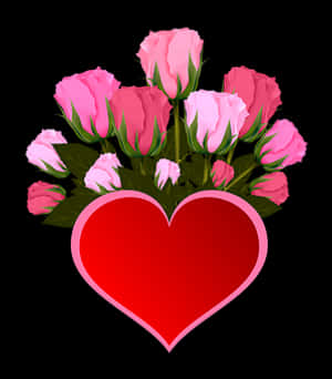 Pink Roses Heart Graphic PNG image with transparent background