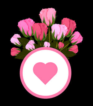 Pink Roses Love Emblem PNG image with transparent background