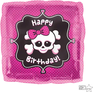 Pink Skull Happy Birthday Balloon PNG Image