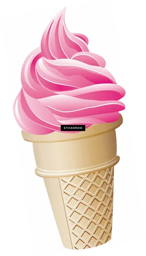 Pink Soft Serve Ice Cream Cone PNG Image