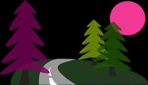 Pink Sunset Over Forest Path.jpg PNG with transparent background
