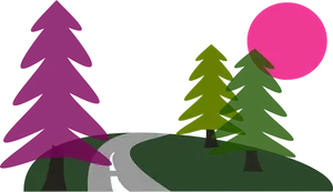 Pink Sunset Over Forest Path.jpg PNG Image