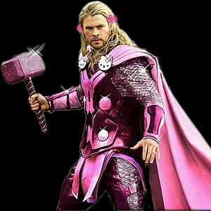 Pink Thorwith Mjolnir PNG image with transparent background