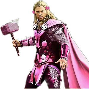 Pink Thorwith Mjolnir PNG Image