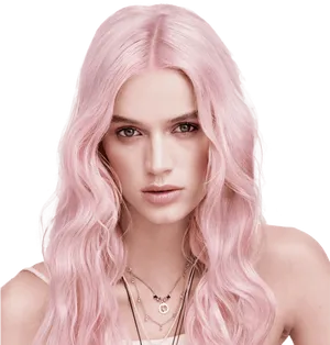 Pink Wavy Hairstyle Portrait PNG Image