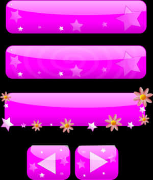 Pink Web Buttons Stars Flowers PNG