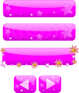Pink Web Buttons Stars Flowers PNG Image
