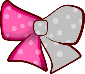 Pinkand Grey Polka Dot Bow Illustration PNG Image