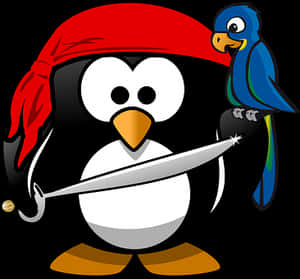 Pirate Penguinwith Parrot Friend PNG image with transparent background