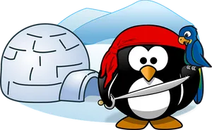 Pirate Penguinwith Treasure Igloo PNG Image