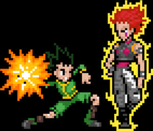 Pixel Art Anime Battle Scene PNG image with transparent background