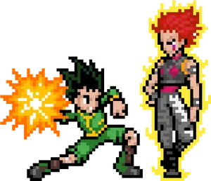 Pixel Art Anime Battle Scene PNG Image