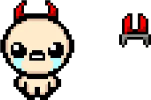 Pixel Art Crying Character With Devil Horns PNG Image