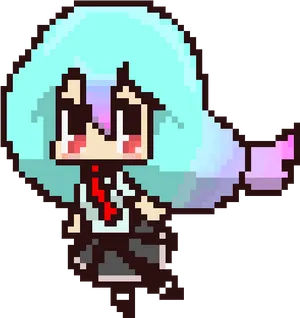 Pixel Art Cute Character With Blue Hair.png PNG Image