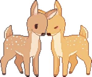 Pixel Art Fawns Nuzzling PNG Image