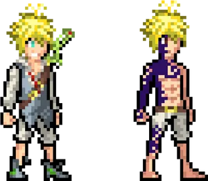 Pixel Art Meliodas Two Poses PNG Image