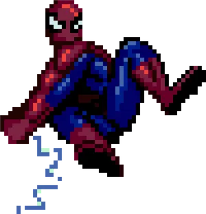 Pixel Art Spider Man Swinging PNG Image