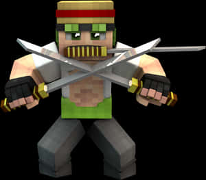 Pixel Art Swordsman Zoro Inspired Character PNG image with transparent background