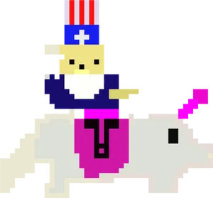 Pixel Art Uncle Sam Riding Animal PNG Image