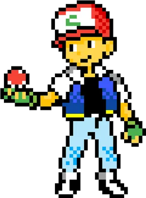 Pixel Ash Ketchumwith Pokeball PNG Image