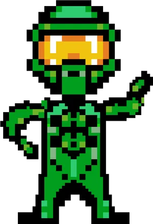 Pixel Astronaut Green Suit PNG Image