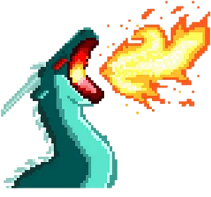 Pixel Dragon Breathing Fire PNG Image