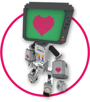 Pixel Heart Monitor Robot PNG Image