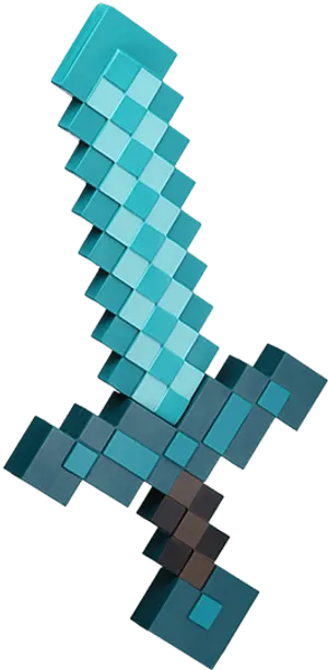 Pixelated Blue Diamond Sword PNG Image