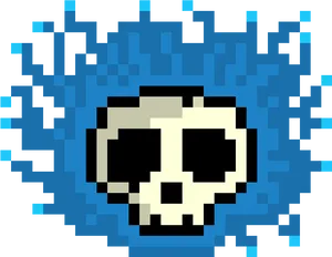 Pixelated Blue Flame Skull PNG Image