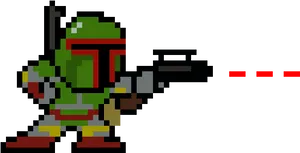 Pixelated Bounty Hunter Firing Blaster PNG Image