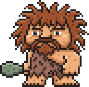 Pixelated Cavemanwith Club PNG Image