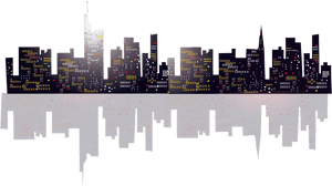 Pixelated City Skyline Reflection PNG
