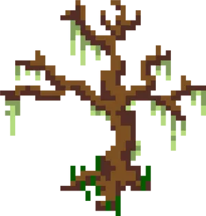 Pixelated_ Dead_ Tree_ With_ Hanging_ Moss.png PNG Image