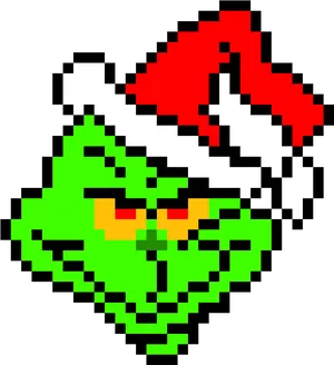 Pixelated Grinch Portrait PNG Image