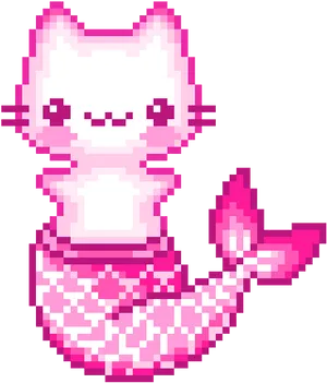 Pixelated Pink Mermaid Cat PNG Image