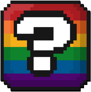 Pixelated Question Block Rainbow Background PNG image with transparent background