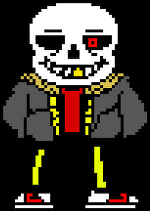 Pixelated Skeleton Character Sans PNG image with transparent background