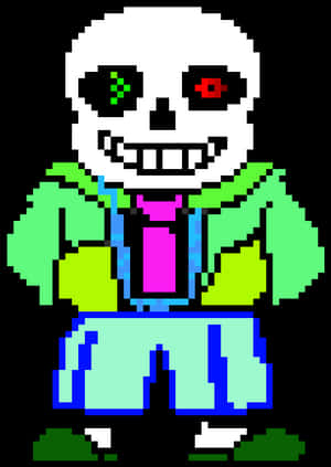 Pixelated Skeleton Character Sans PNG image with transparent background