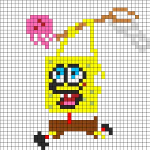 Pixelated Sponge Bob Jellyfishing PNG Image