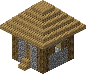 Pixelated Wooden House Isometric View PNG Image