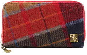 Plaid Fabric Walletwith Logo Charm PNG Image