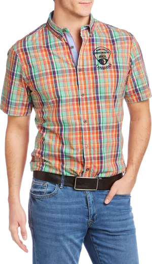 Plaid Short Sleeve Shirt Men PNG Image