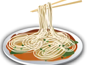 Plateof Spaghettiwith Chopsticks PNG Image