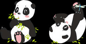 Playful Cartoon Pandas PNG image with transparent background
