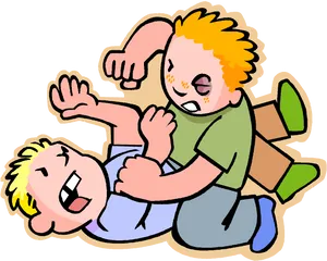 Playful Children Cartoon Fight PNG Image