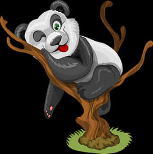 Playful Panda Cartoon Tree Climb PNG image with transparent background