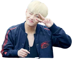 Playful_ Wink_ Pose_ Taehyung PNG Image