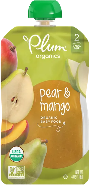 Plum Organics Pear Mango Baby Food Pouch PNG Image